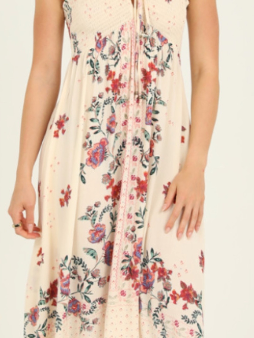 NWT Angie Ivory print dress with smocked top